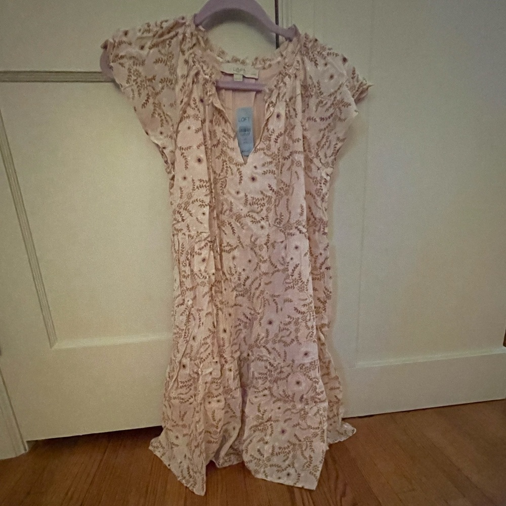 NWT Loft womens flutter sleeve pink embroidered dress XSP